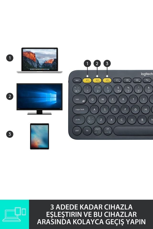 K380 Klavye Bluetooth Türkçe Multi-Device Kompakt Kablosuz Siyah