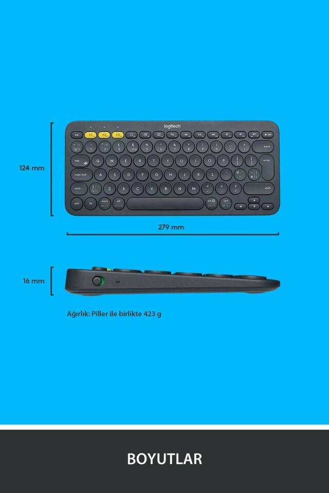 K380 Klavye Bluetooth Türkçe Multi-Device Kompakt Kablosuz Siyah