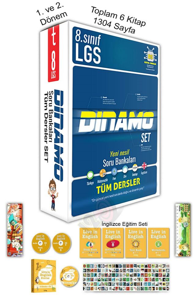 8. Sınıf 1. ve 2. Dönem LGS Dinamo Tüm Dersler Soru Bankası Seti + İngilizce Eğitim Seti