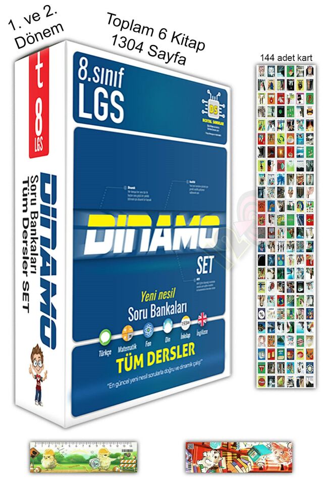 8. Sınıf 1. ve 2. Dönem LGS Dinamo Tüm Dersler Soru Bankası Seti + İngilizce Kelime Kartları