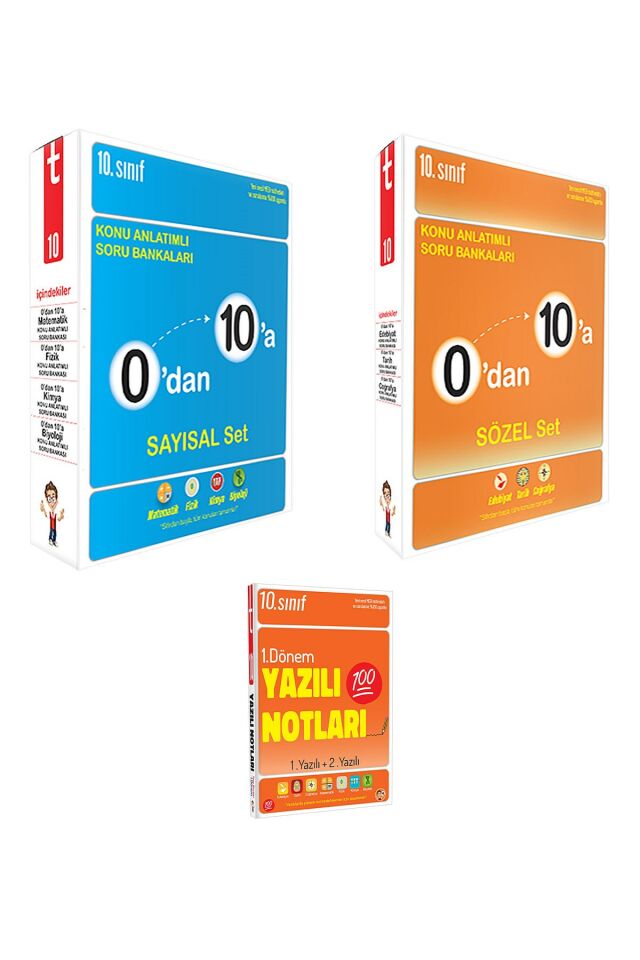 0'dan 10'a Konu Anlatımlı Soru Bankası SAYISAL ve SÖZEL Set + 10. Sınıf 1. Dönem Yazılı Notları